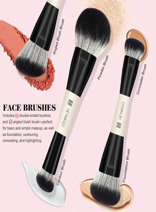 HEYMKGO Makeup Brushes Set, 12Pcs Professional Dual-ended Foundation Contour Powder Eyeshadow Brushes for Liquid, Cream, Powder for Blending Face Brush Tools - Bag Included, Great for Travel, Black - Image 3